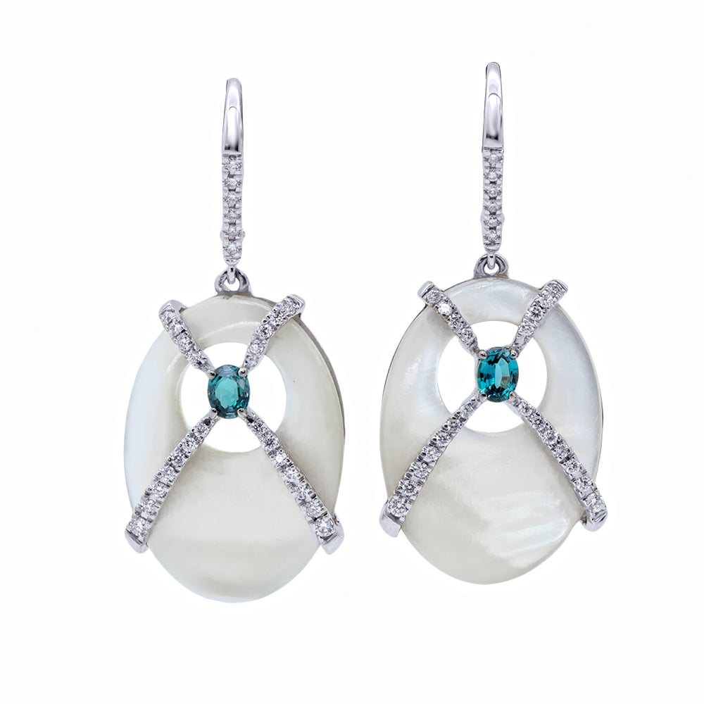 Alexandrite & White Diamonds Earring Set in 18kt  White Gold