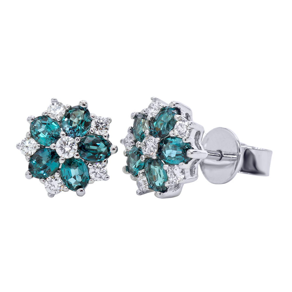 Alexandrite & White Diamonds Earring Set in 18kt  White Gold