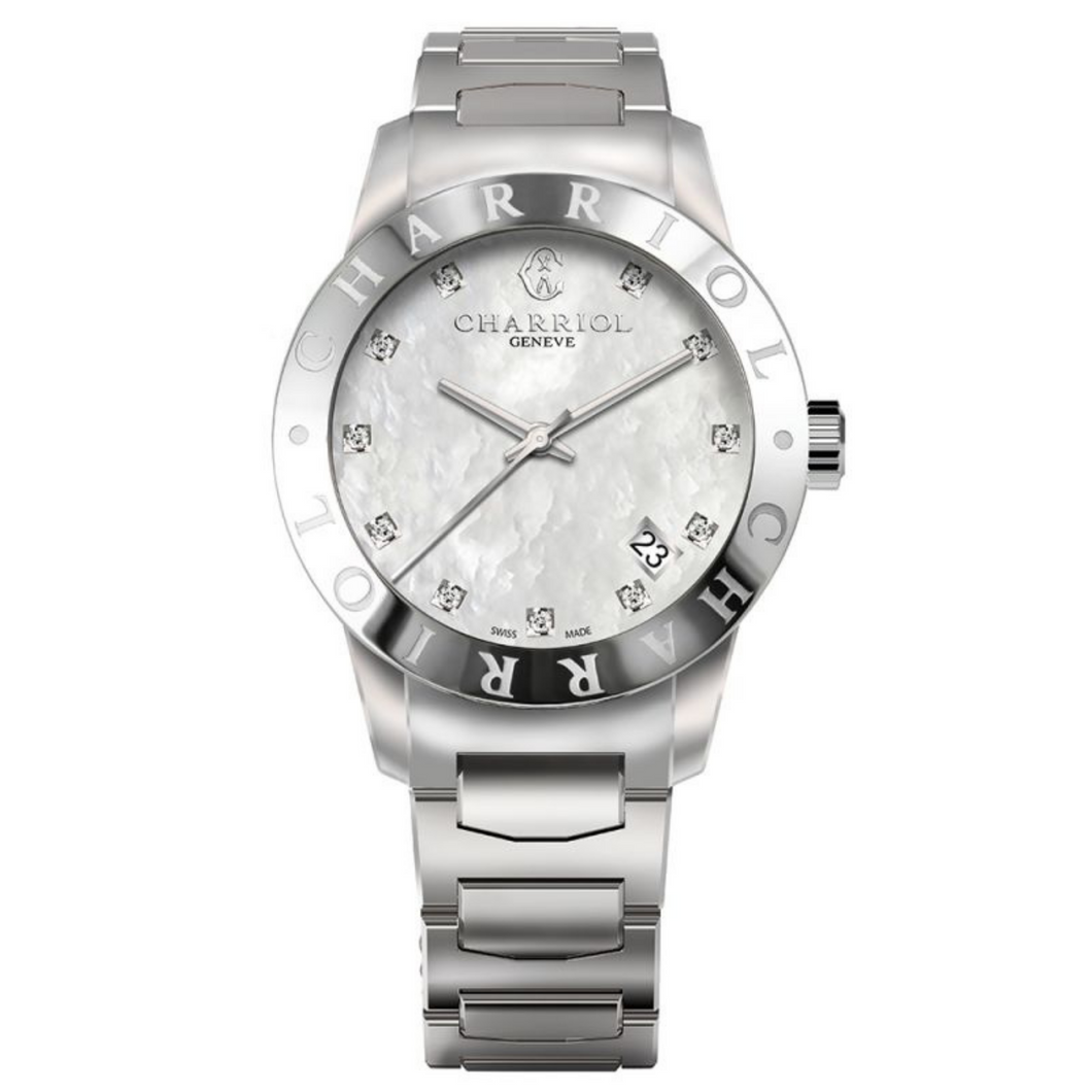 Alexandre C Steel 0.04cts Diamonds 28MM Watch