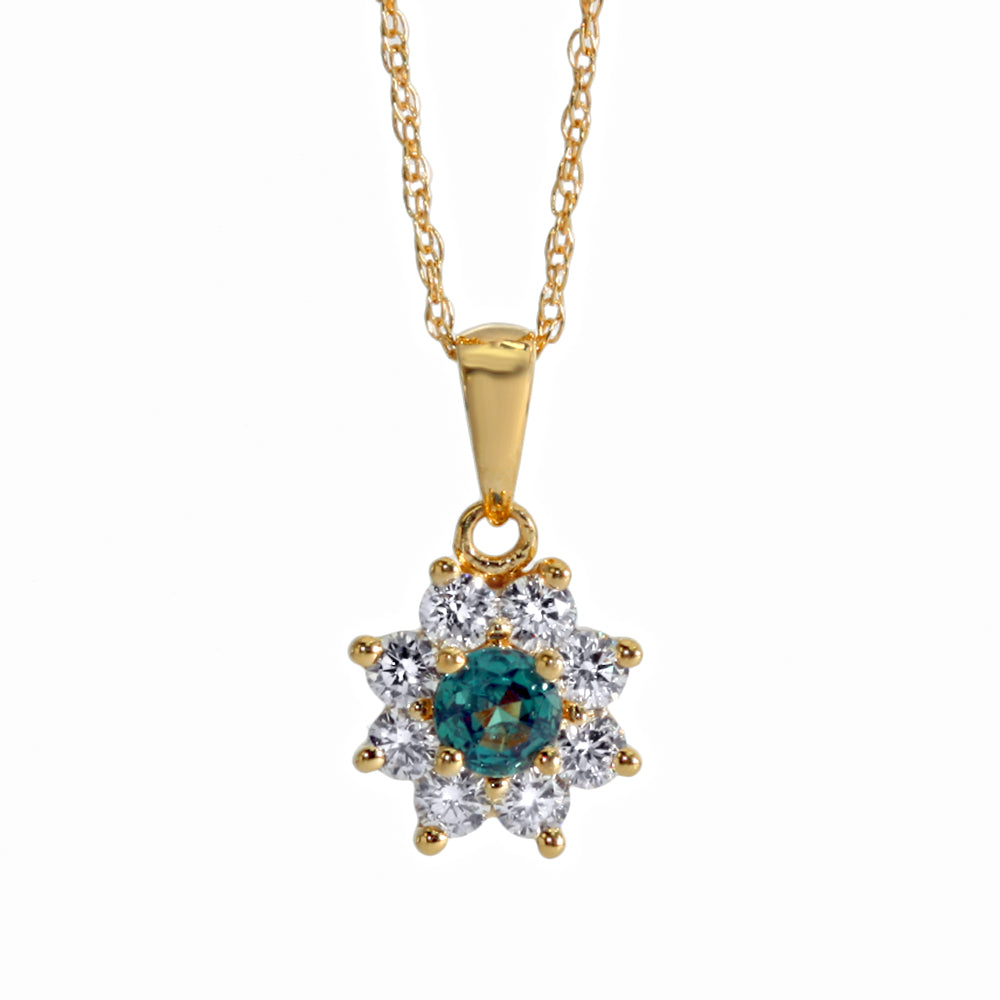 Alexandrite & White Diamonds Pendant Set in 18kt Yellow Gold