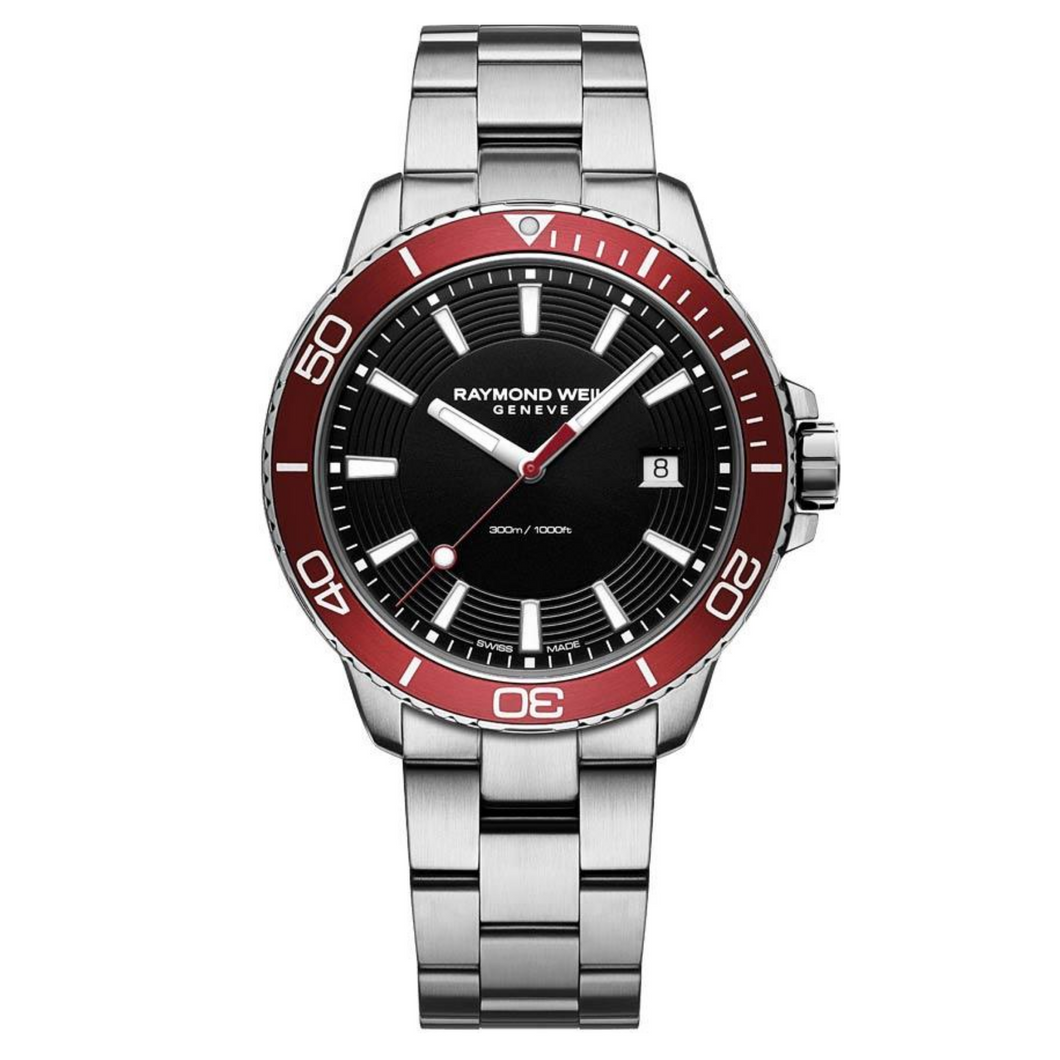 Tango Men's Steel Black and Red Diver Quartz Watch