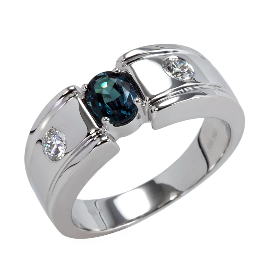 Alexandrite & White Diamonds Ring Set in 18kt White Gold