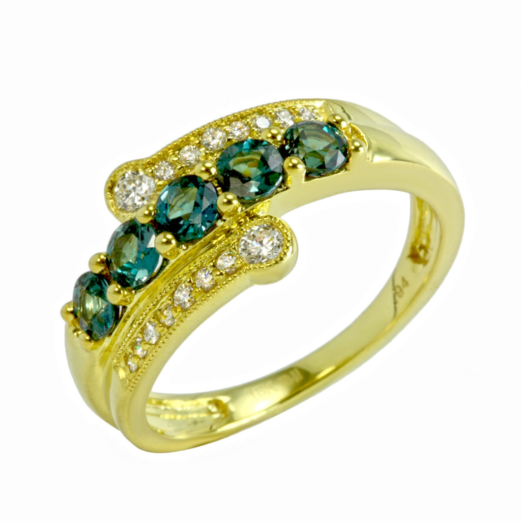 Alexandrite & White Diamonds Ring Set in 18kt Yellow Gold