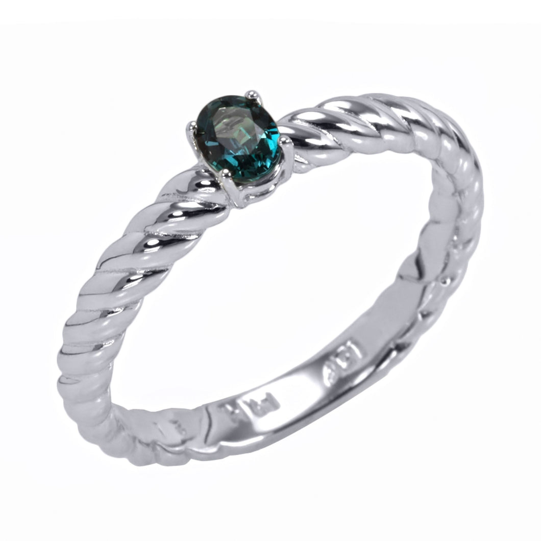 Alexandrite & White Diamonds Ring Set in 18kt White Gold