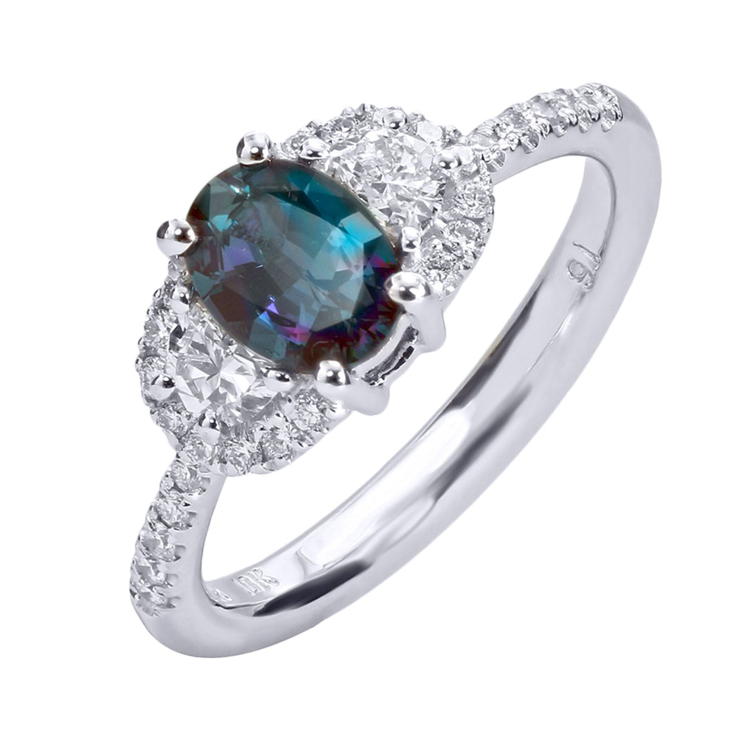 Alexandrite & White Diamonds Ring Set in 18kt White Gold