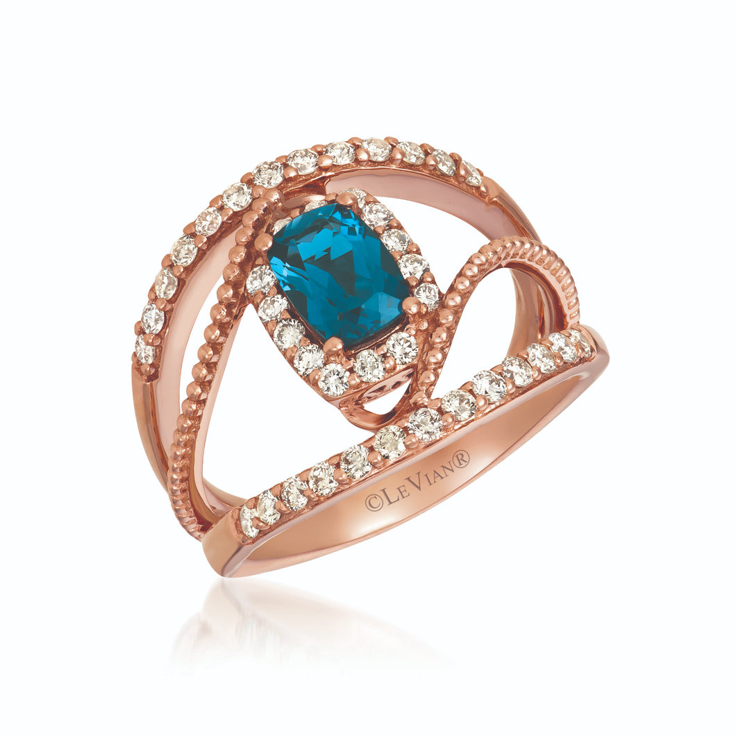Le Vian 14k Stawberry Gold Deep Sea Blue Topaz Fashion Ring